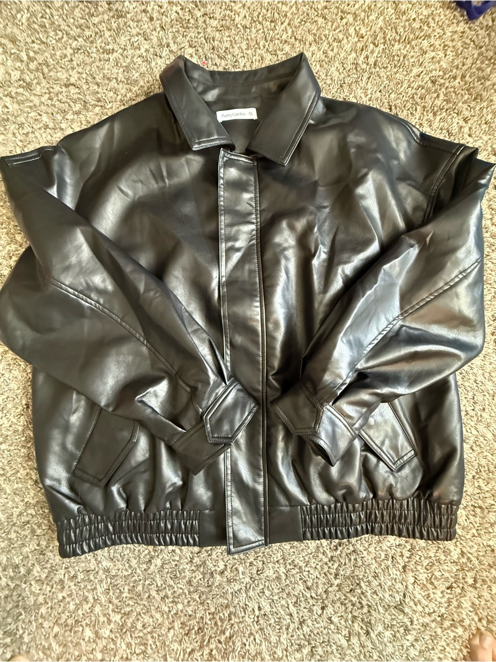 Pretty Garden Black Faux Leather Bomber Jacket